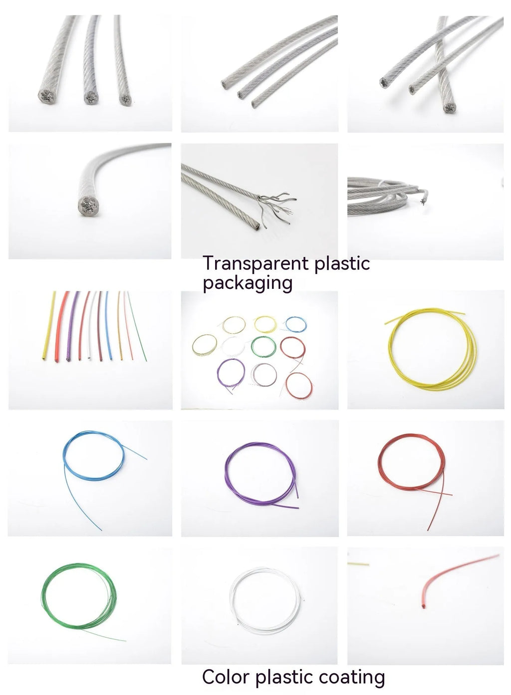 304 stainless steel nylon-coated security wire rope showing different diameter options for anti-theft protection