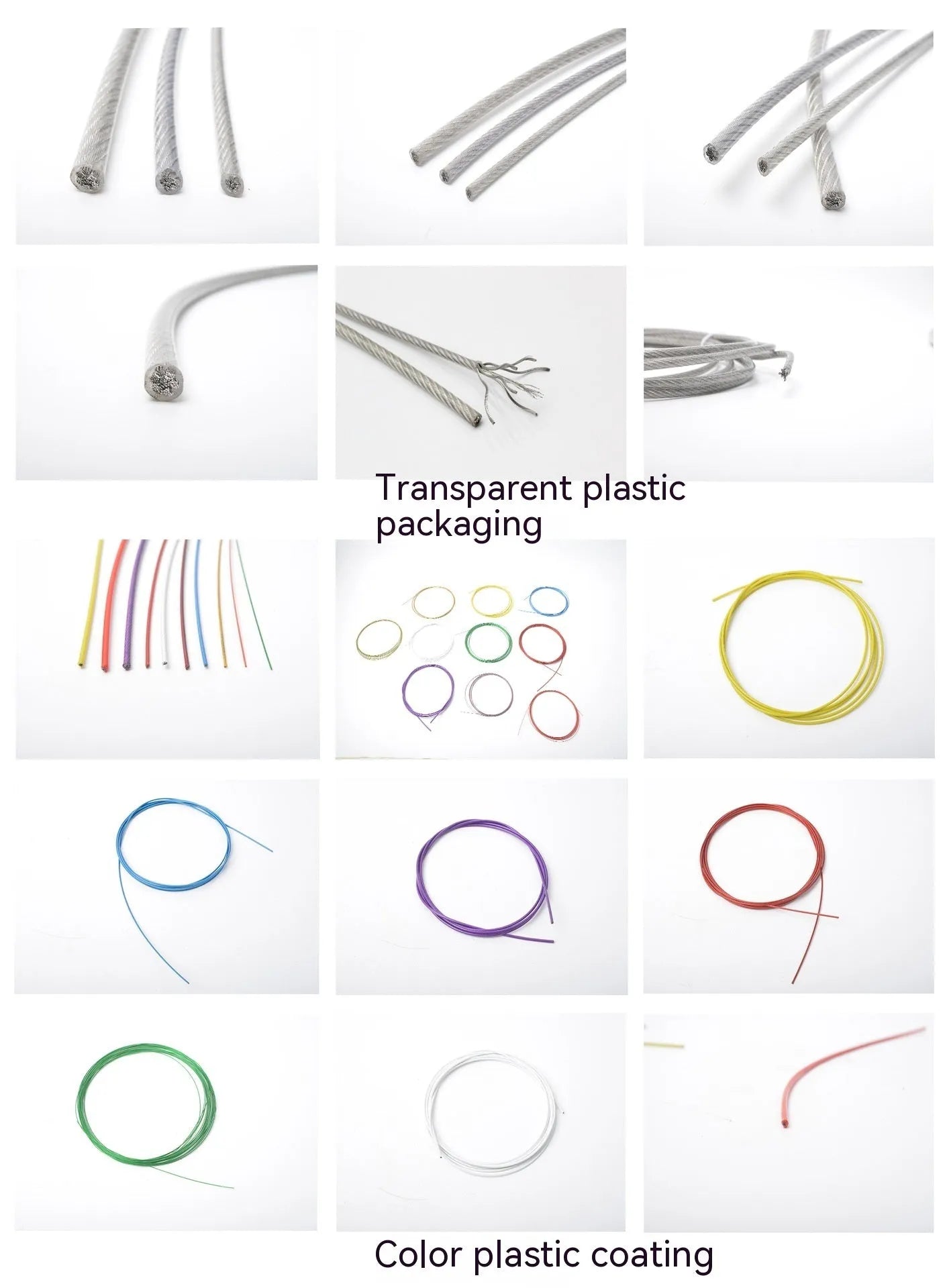 304 stainless steel nylon-coated security wire rope showing different diameter options for anti-theft protection