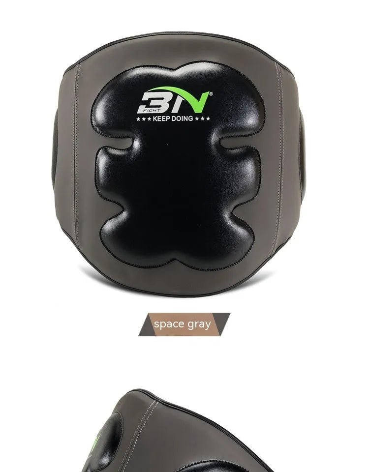 Dark grey Sanda boxing waist protection target with thickened guard for martial arts training.
