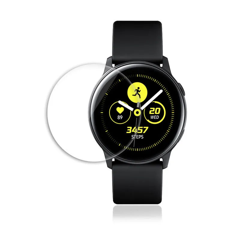 Transparent tempered glass screen protector for Samsung Galaxy Watch Active with full coverage.