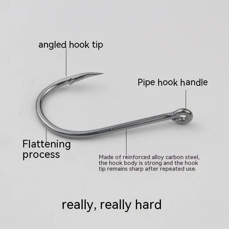 Barbed fishing hooks with crooked mouth, bulk pack for sea fishing, alloy carbon steel material.
