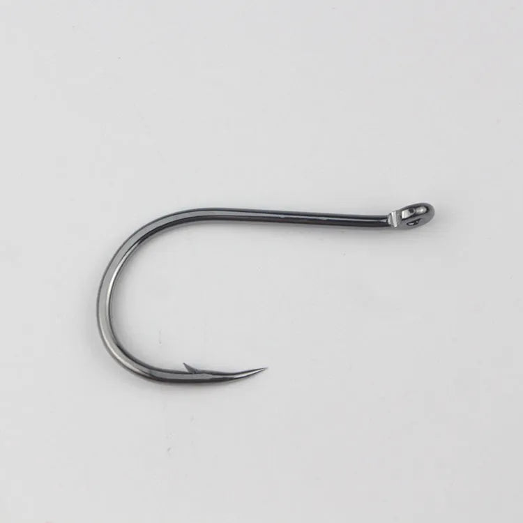 Barbed fishing hooks with crooked mouth, bulk pack for sea fishing, alloy carbon steel material.