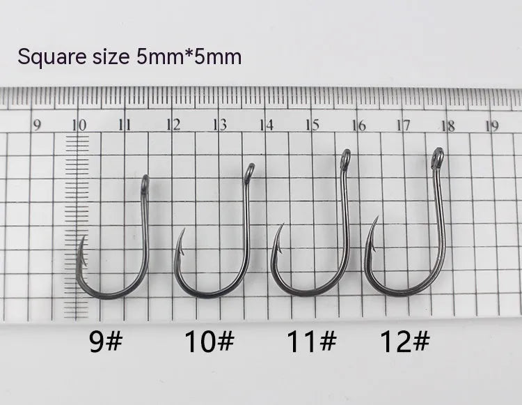 Barbed fishing hooks with crooked mouth, bulk pack for sea fishing, alloy carbon steel material.