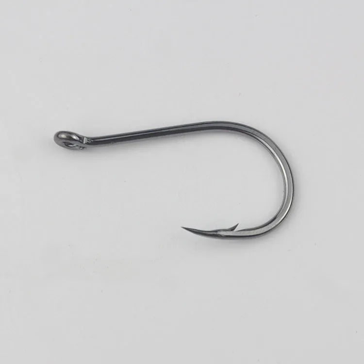 Barbed fishing hooks with crooked mouth, bulk pack for sea fishing, alloy carbon steel material.