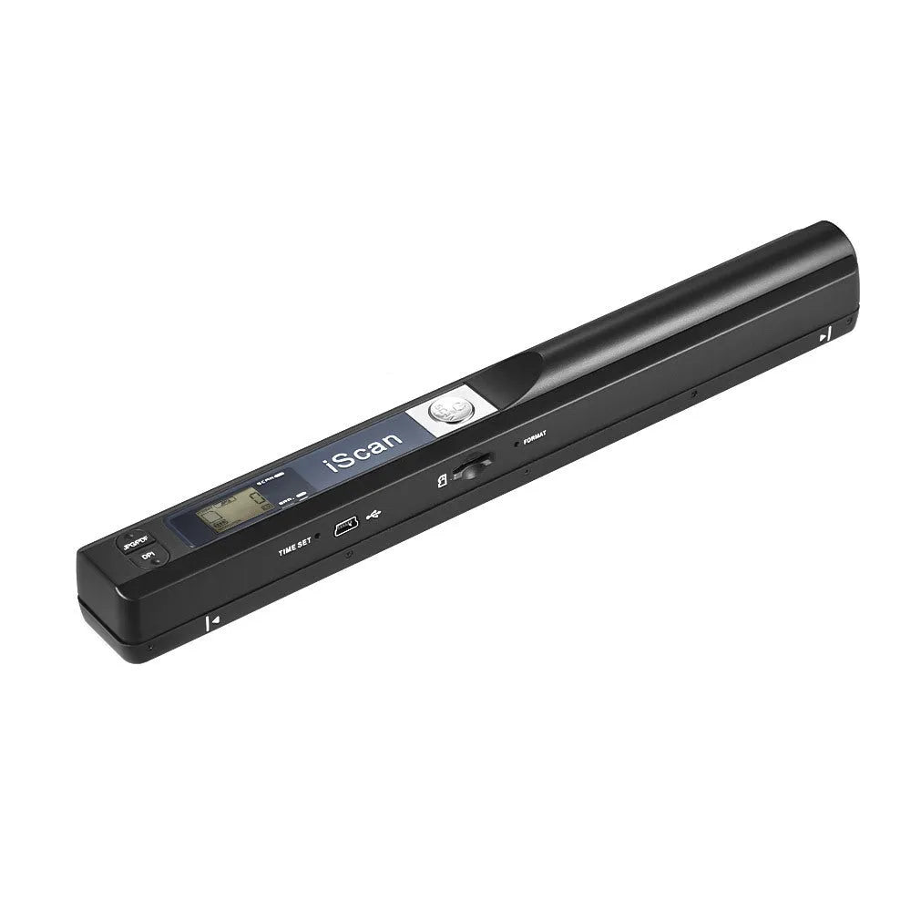 Handheld plastic barcode scanner available in five colours: black, blue, green, red, silver
