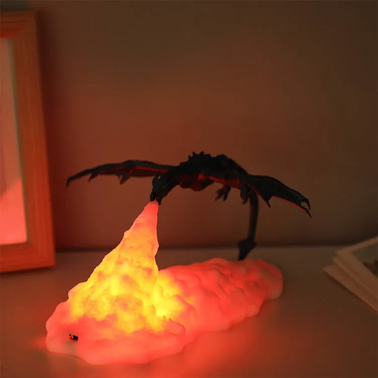 3D printed dragon night light with warm red breathing light effect, PLA material construction