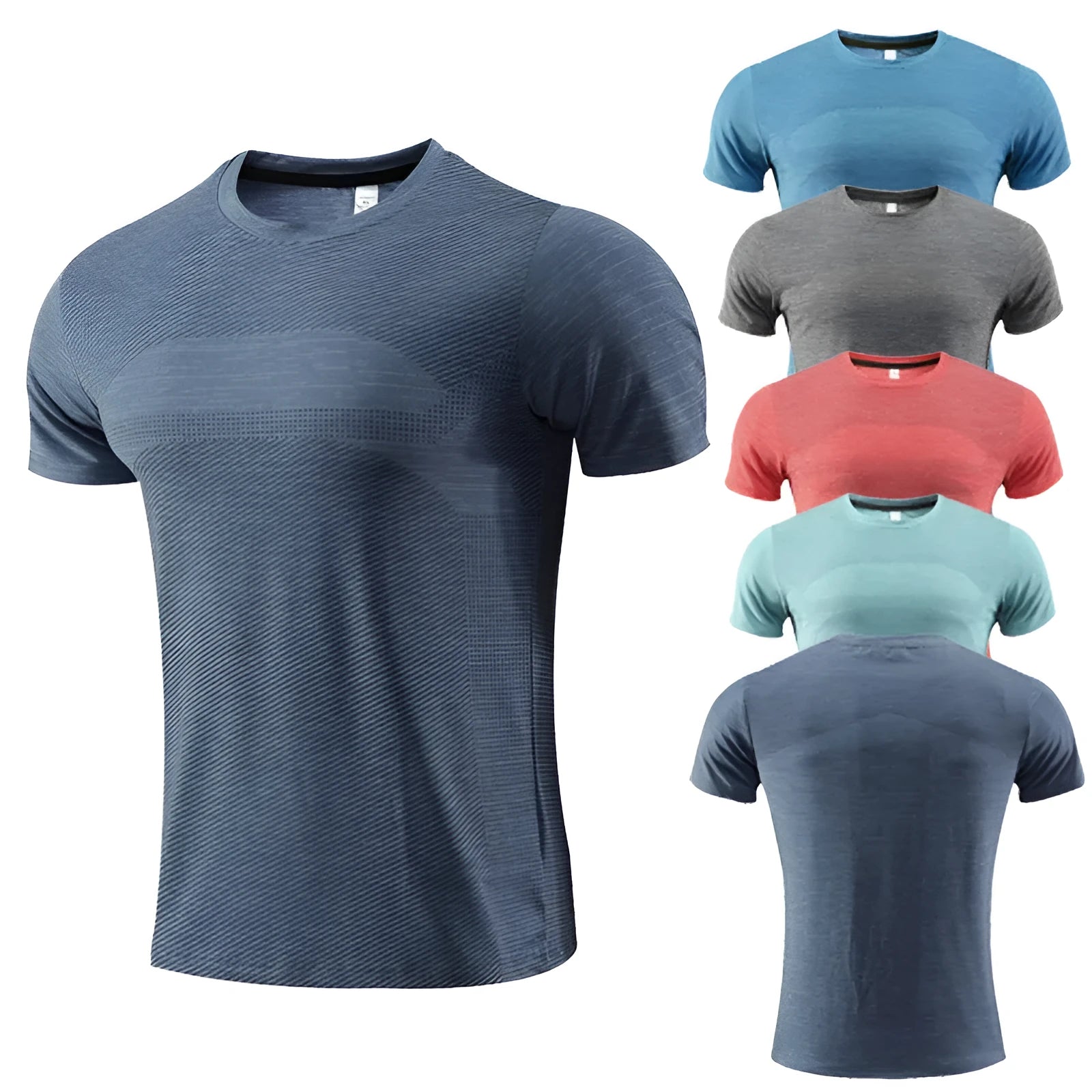 Men's short sleeve polyester sports T-shirt for running and basketball in various colours.