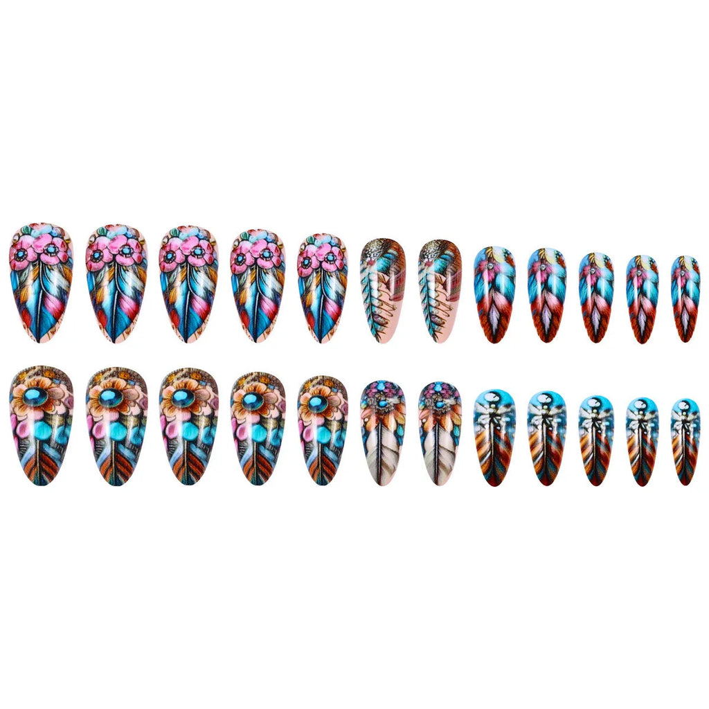 Retro nail art set with coloured plastic feather wear armour in butterfly, flower, and heart patterns