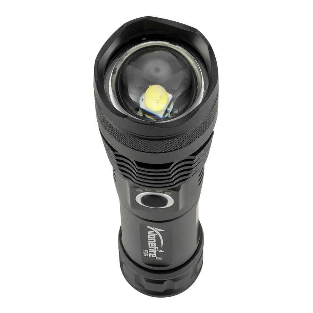 Black aluminium alloy rechargeable LED zoom flashlight with display, 30W, 500m range, no battery or cable included