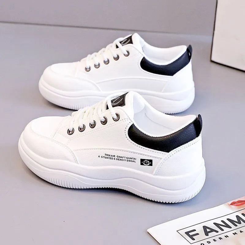 Women's white Korean-style cross-strap pumps with round toe and lace-up front