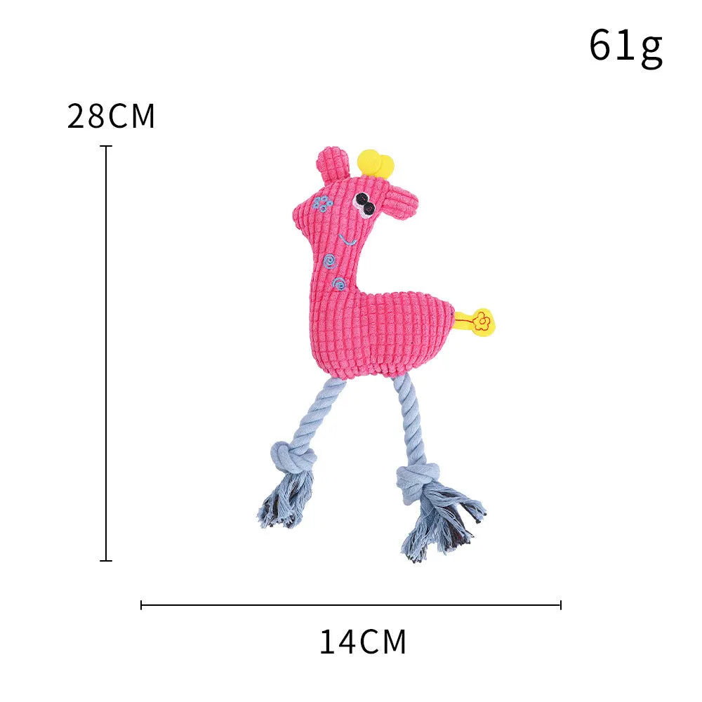 Corn grain texture deer plush toy with squeaker for dogs and cats in blue, pink or yellow colour