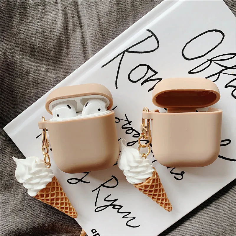 Silicone AirPods 2 case protector with Cylinder Ice Cream decorative design