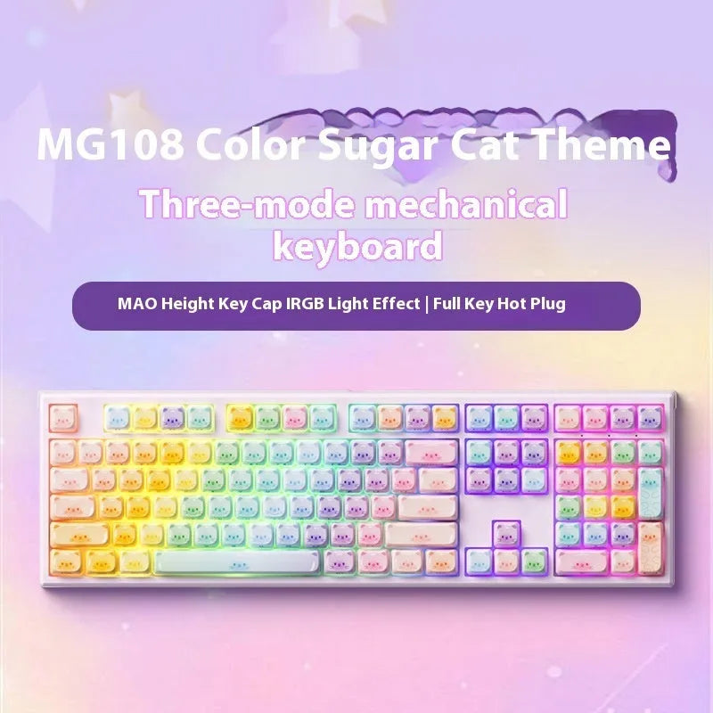 Coloured sugar cat design mechanical keyboard with Gateron piano switches and Bluetooth connectivity