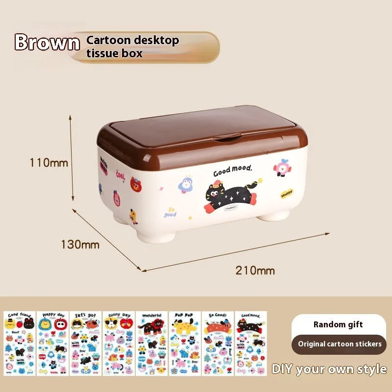 Plastic desktop storage box with cartoon stickers showing 2L capacity for stationery organisation
