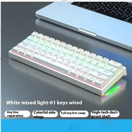 Small bluish black mechanical keyboard with 61 keys and hot-swap switch sockets