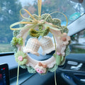 Woven wool bell orchid car pendant hanger with floral design in multiple colour options
