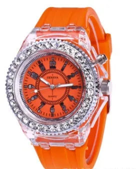 Women's LED luminous watch with 43mm round dial and silicone bracelet in multiple colours