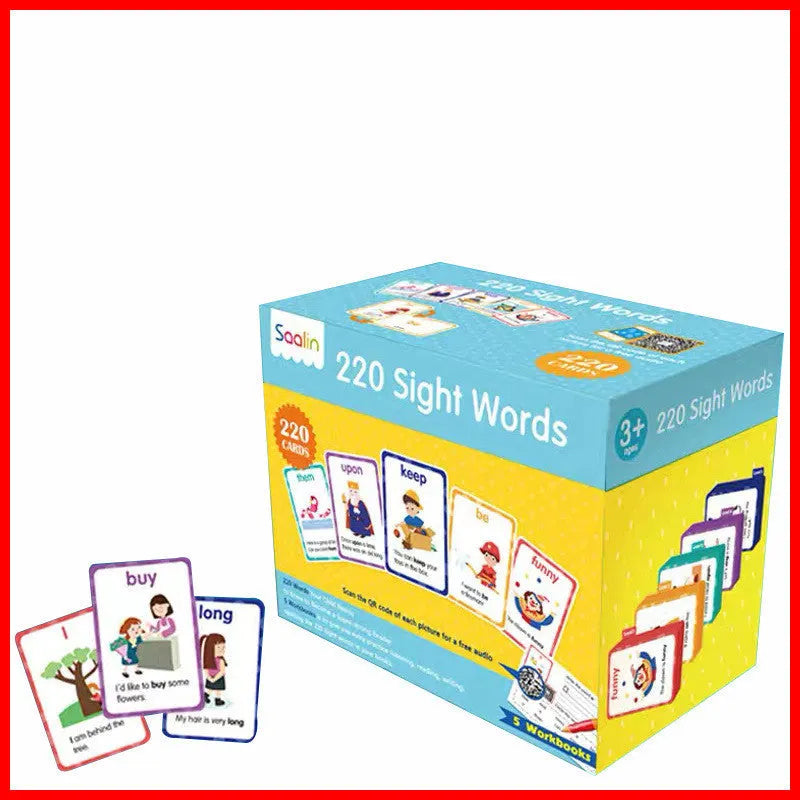 High frequency word flash card gift set with 220 cards and 5 workbooks for early childhood education
