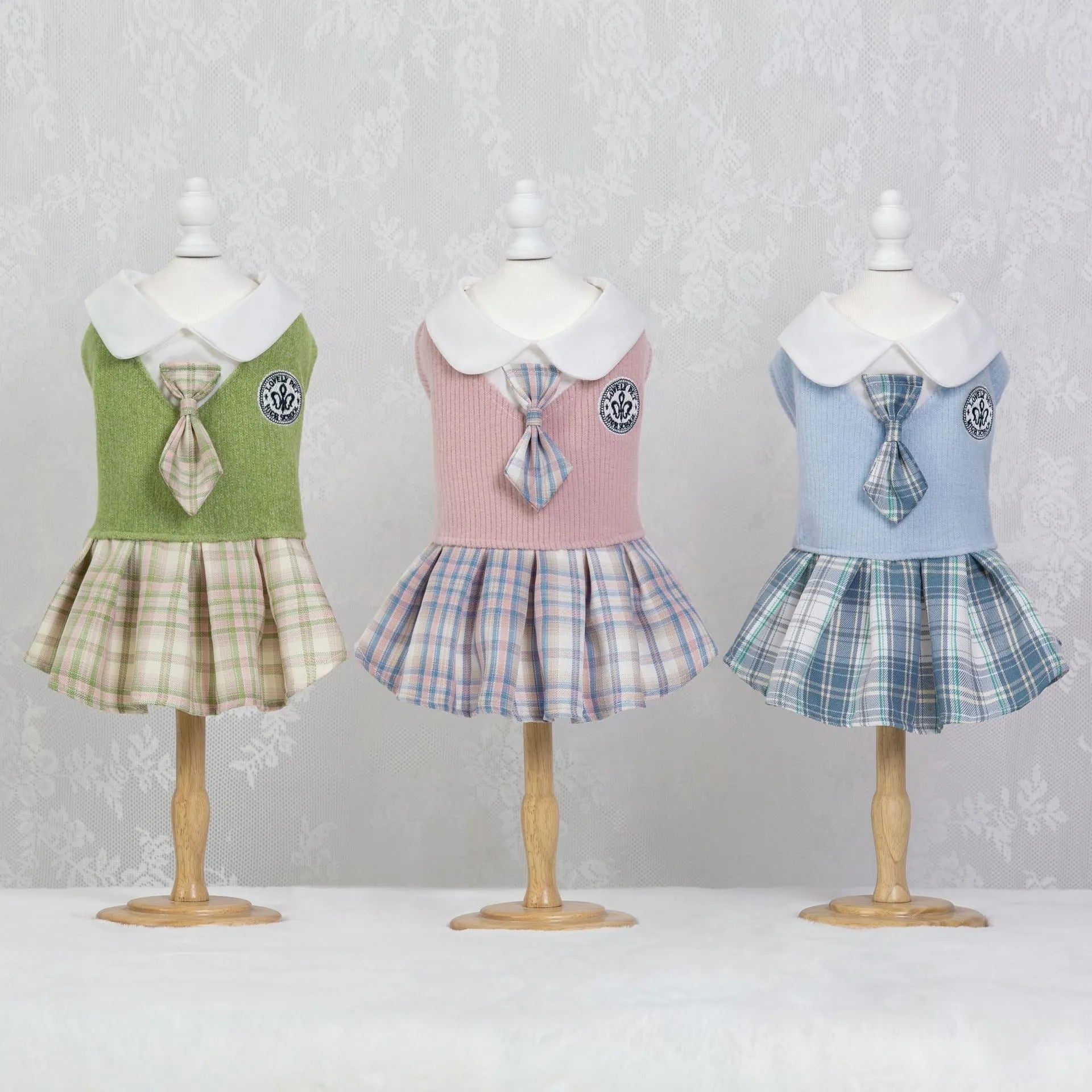 Polyester tartan skirt for pets in pink, blue and green colours with princess style design