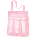 Large black and pink polyester swimming gym bags with mesh pockets and dry wet separation compartments.