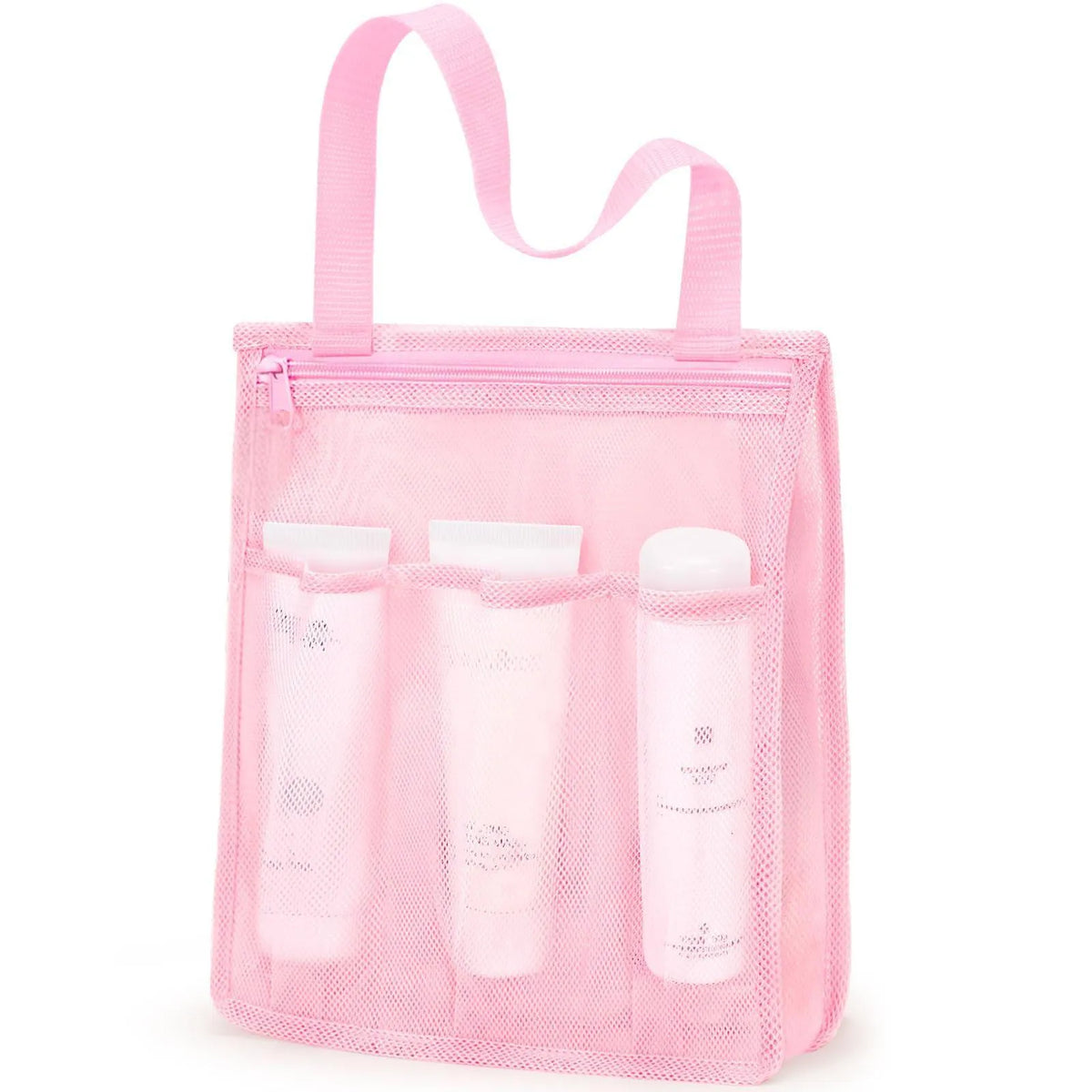 Large black and pink polyester swimming gym bags with mesh pockets and dry wet separation compartments.