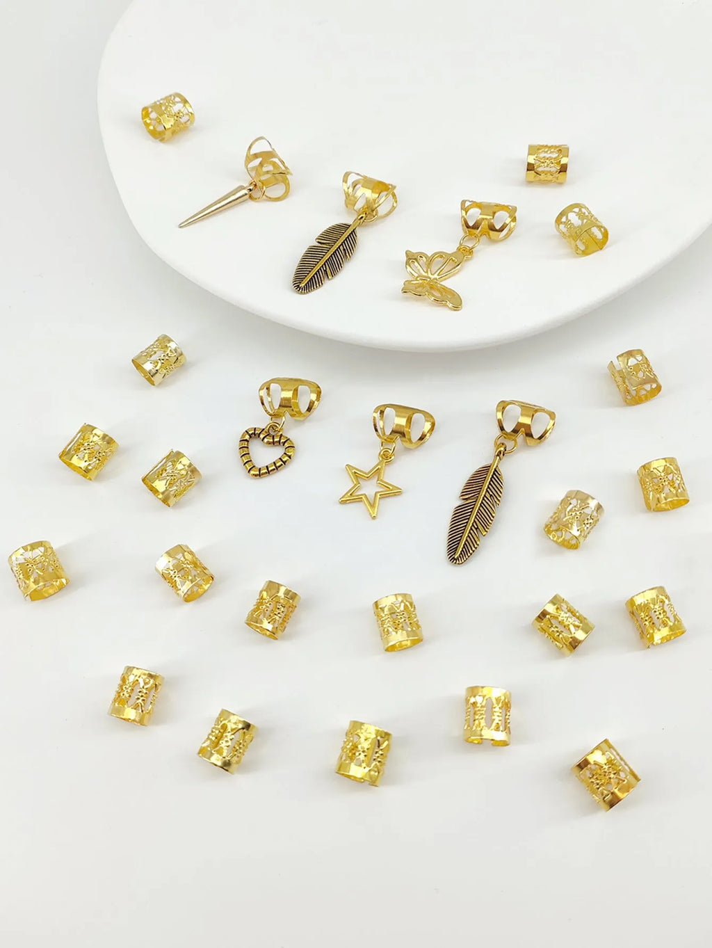 Antique style dirty braid hair rings with leaves design in gold or silver electroplated finish