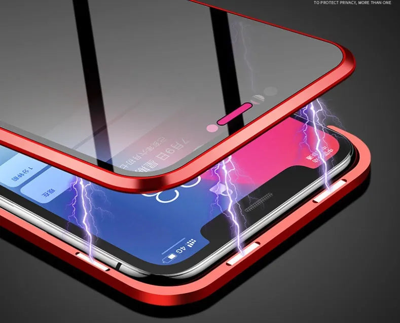 Black anti-peeping magnetic clamshell phone case for Samsung phones shown closed.