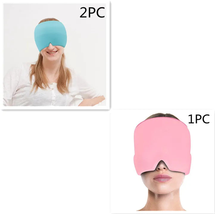 Black elastic cloth gel eye mask for headache relief showing adjustable design