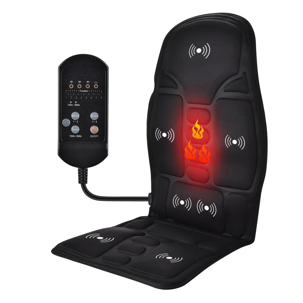 Black electric cervical massager with wireless remote control showing three speed settings and Bluetooth connectivity