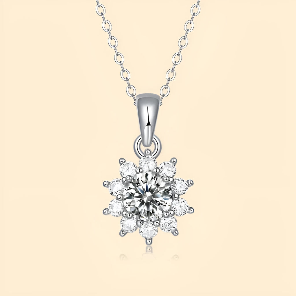 925 silver moissanite flower necklace for women with 1 carat round pendant and 21-50cm adjustable chain.