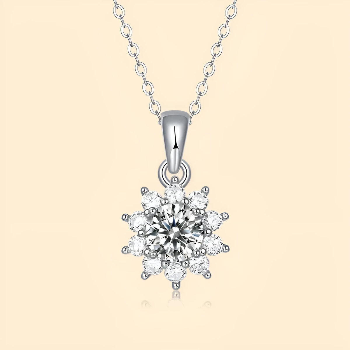 925 silver moissanite flower necklace for women with 1 carat round pendant and 21-50cm adjustable chain.