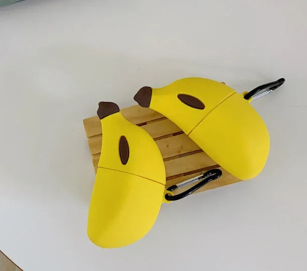 Yellow banana-themed silicone protective case for AirPods Pro wireless headphones