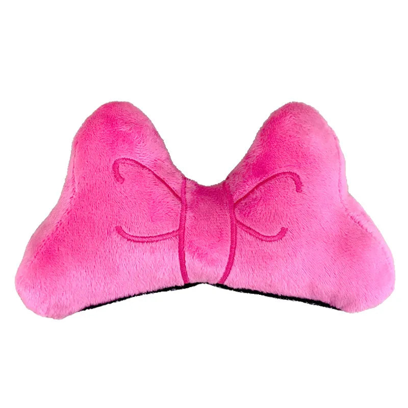 Soft plush decorative bow tie for electric motorcycle and ski helmets in red, peach pink, or rose pink colours