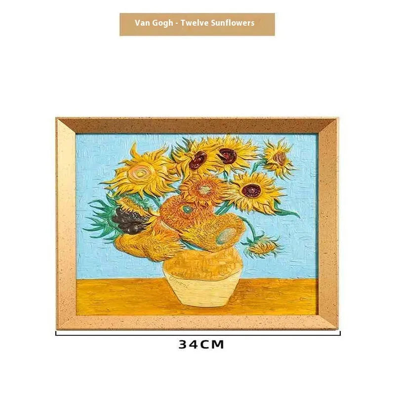 DIY oil painting by numbers kit showing framed Van Gogh Starry Night artwork with brushes and paints