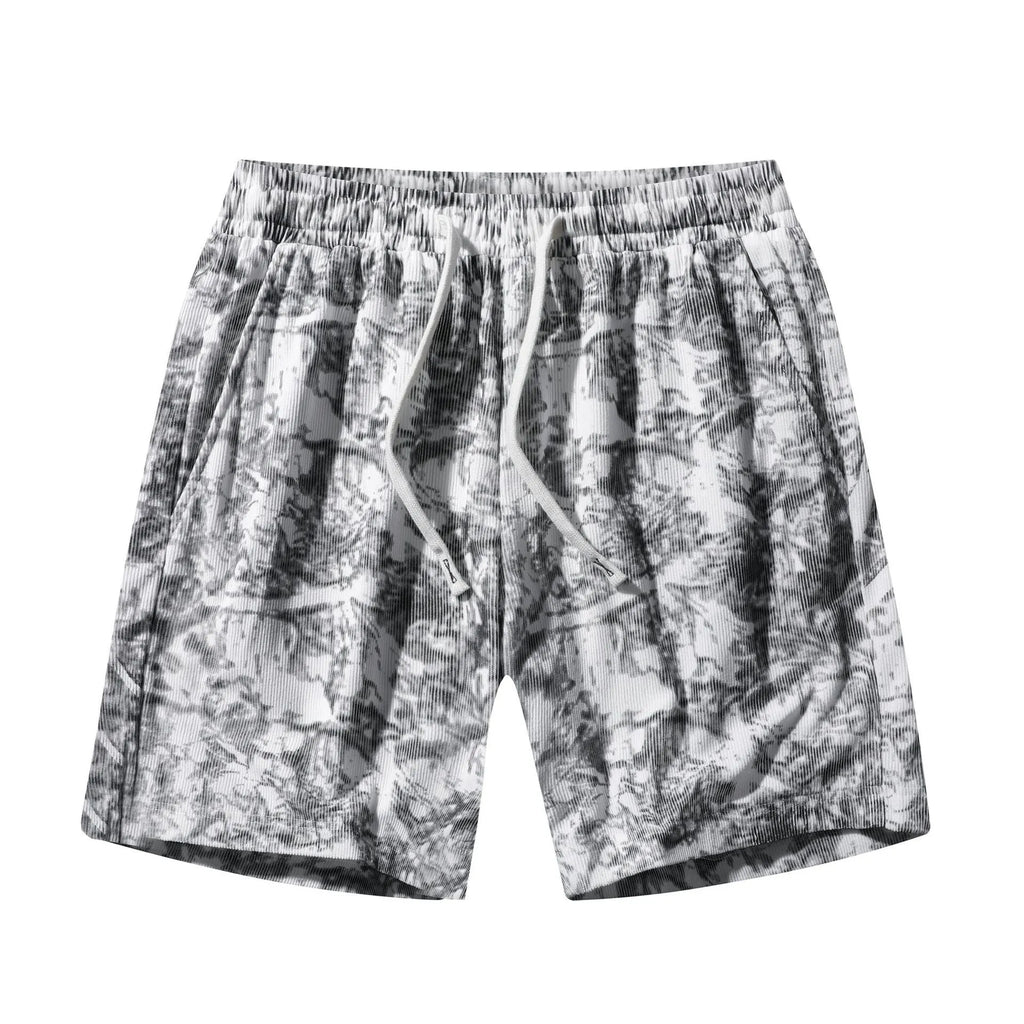 Men's corduroy camouflage athletic shorts in black colour showing high waist and straight cut design