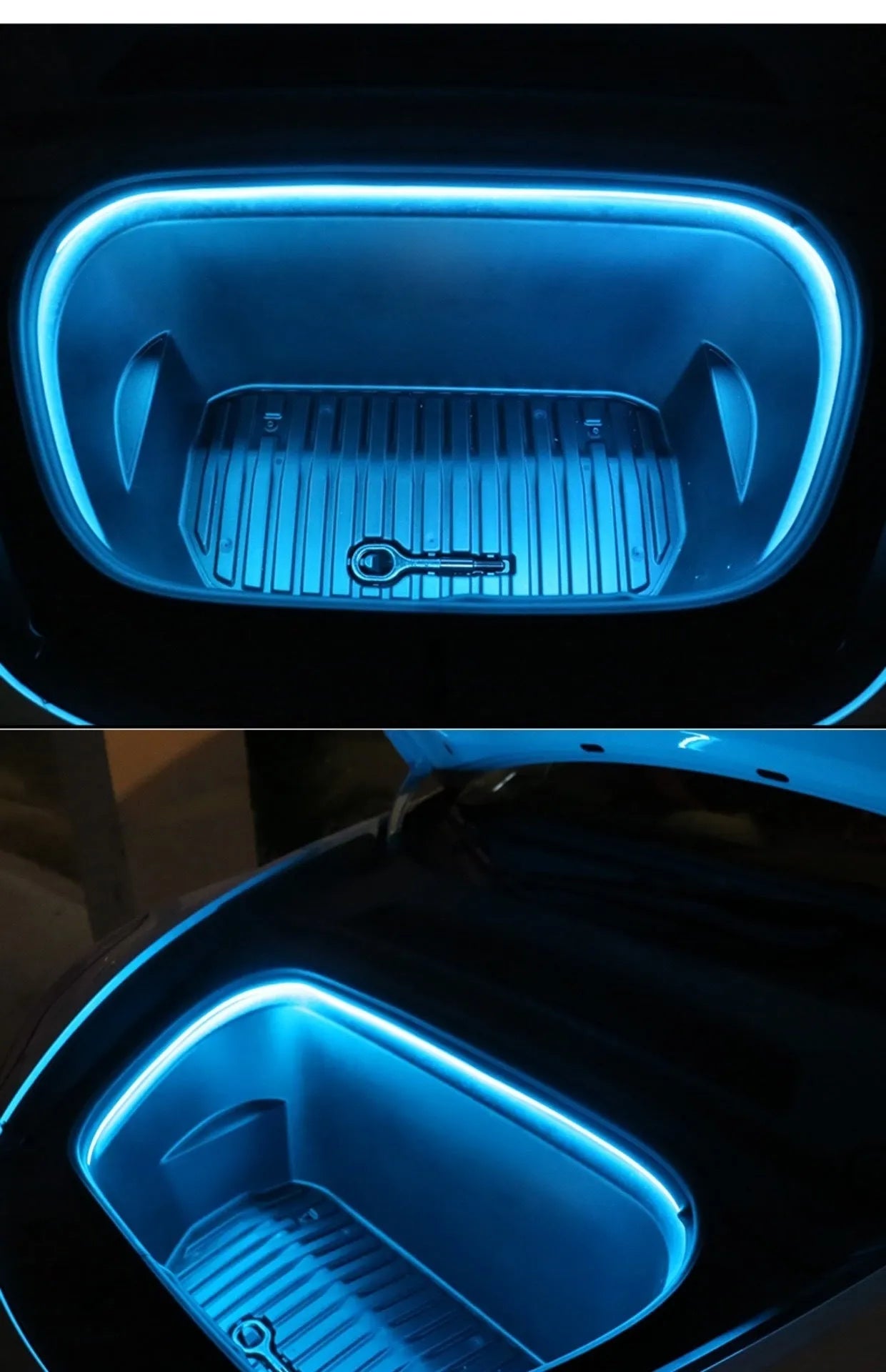 Tesla Model 3 and Y front backup box ambience light modification kit in soft silicone.