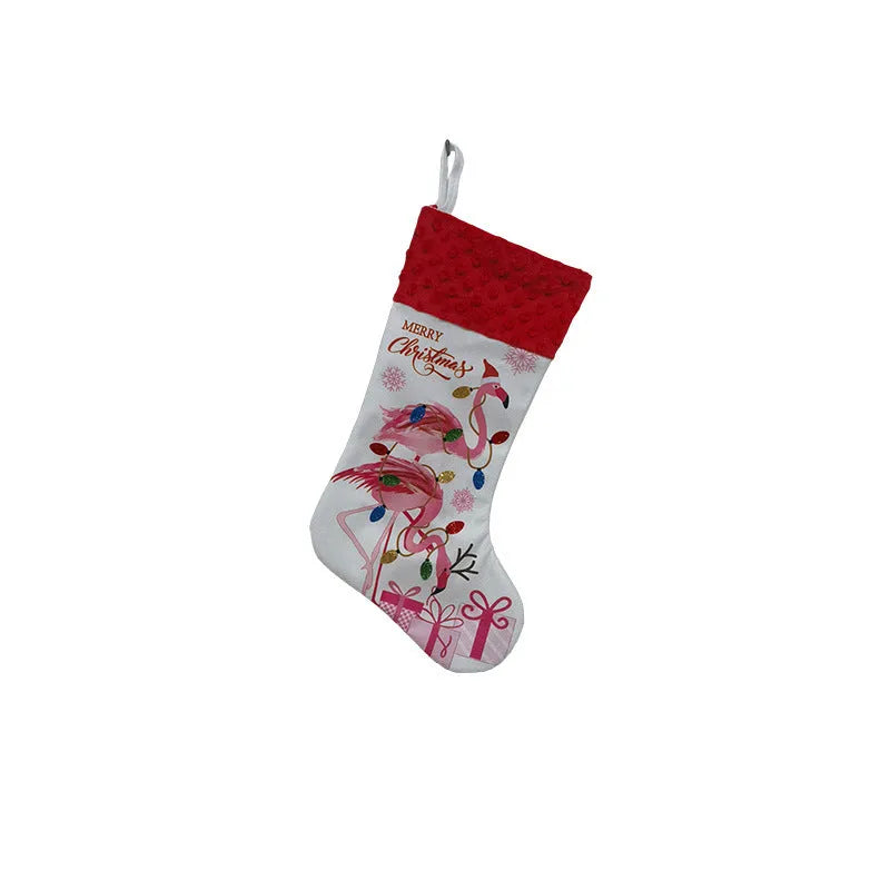 Flamingo Christmas stocking decoration measuring 46 by 28 centimetres in cloth material