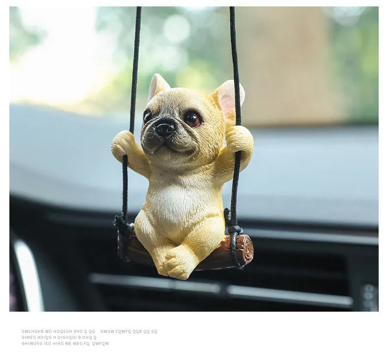 Cartoon-style resin bulldog hanging ornament for car rearview mirror in black colour