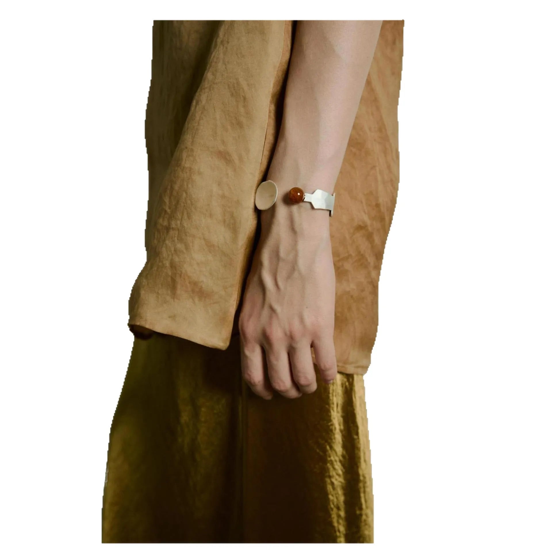 Gold electroplated alloy ring and bracelet set with small round spoon stewed pork charms and diamond detailing