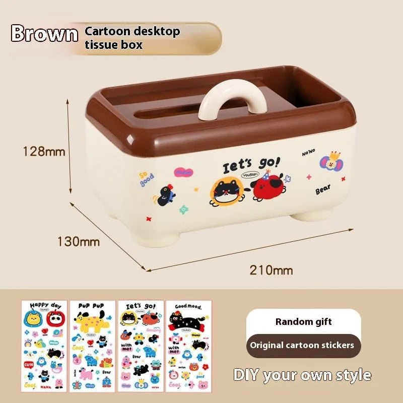Plastic desktop storage box with cartoon stickers showing 2L capacity for stationery organisation