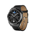 Black smartwatch with circular 1.39-inch screen on a silicone strap, showing call and payment functions.