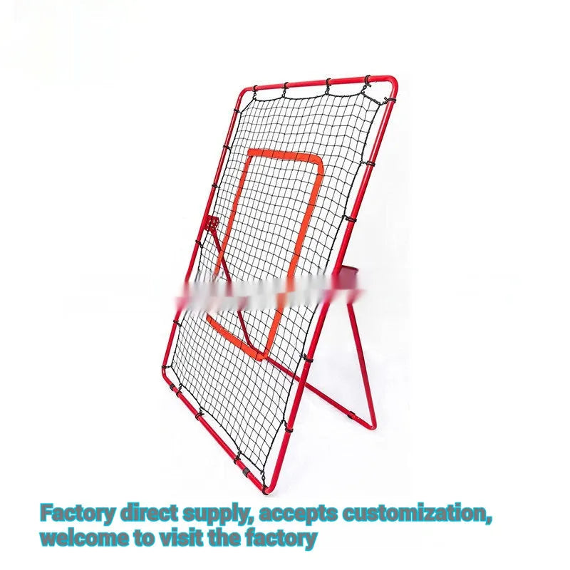 Red baseball training net with metal frame measuring 4x6 feet