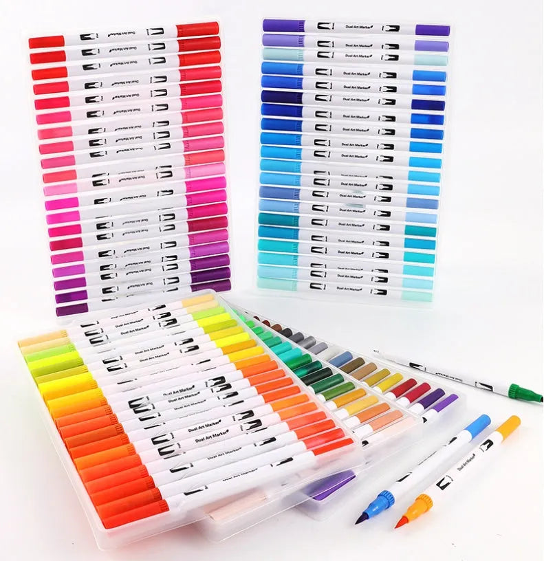 Set of watercolour brush pens in multiple colours for illustration and promotional artwork