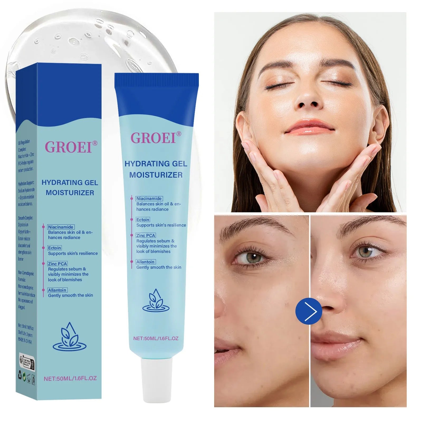 50ml jar of hyaluronic acid moisturising facial gel for skin hydration