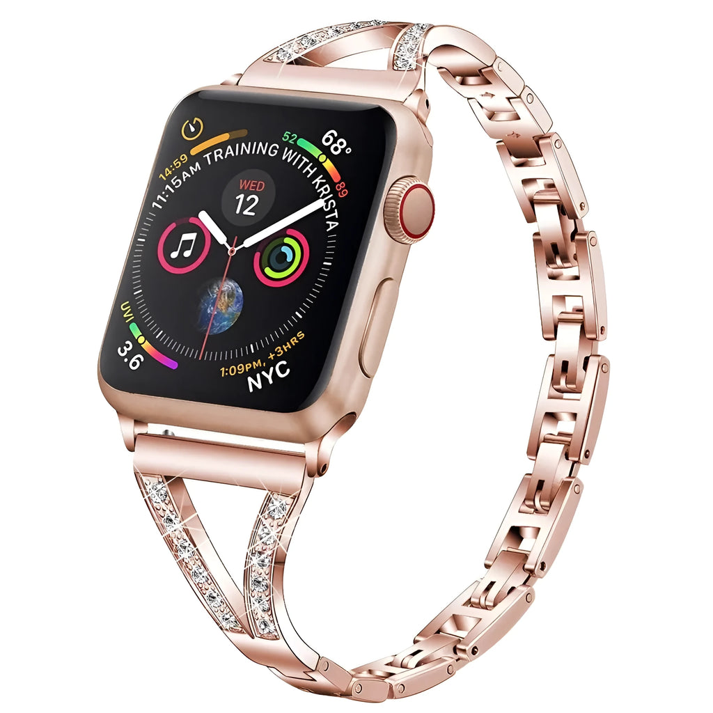 Stainless steel smartwatch strap with diamond studs in multiple colour options for 38-44mm devices
