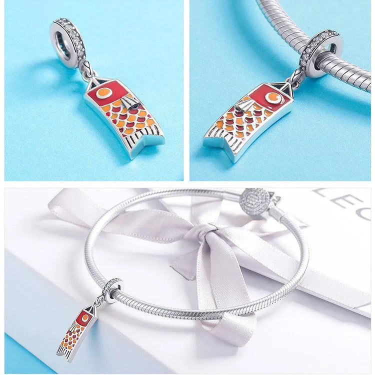 S925 sterling silver koi fish pendant necklace charm with zircon details