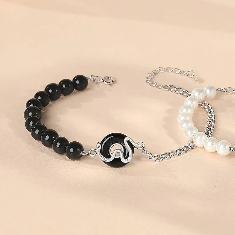 925 sterling silver couple bracelet with snake zodiac design and secure buckle in new Chinese style