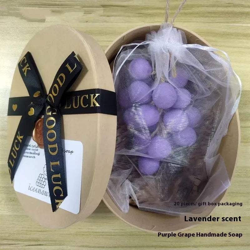 Grape handmade soap bar 120g in packaging with black grape, green grape, purple grape and litchi options