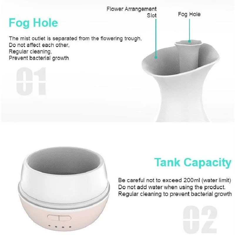 White ultrasonic aromatherapy diffuser with colourful LED light misting essential oils