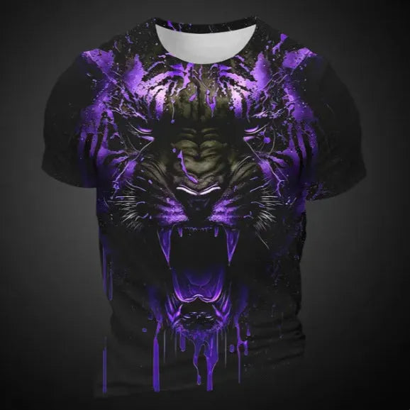 Men's 3D tiger pattern short sleeve T-shirt in bird eye cloth polyester fabric